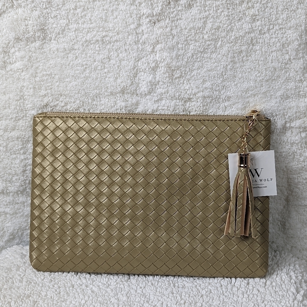 Virginia Wolf Woven Clutch with Tassel Gold